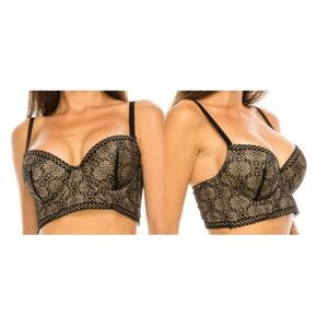 NWT Youminta Black Underwire Long Line Lightly padded Lace Bra
